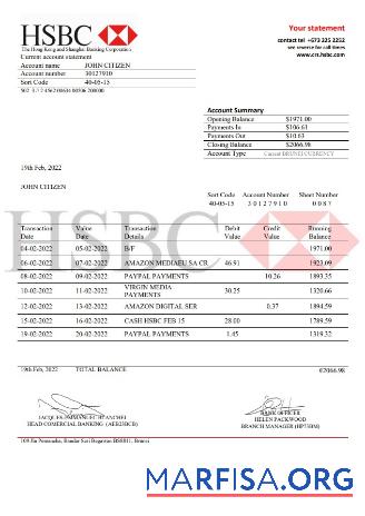 Blank Brunei HSBC bank statement word example